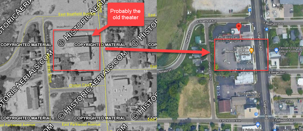 Burton Theatre - 1957 Aerial Vs Current Street View (newer photo)